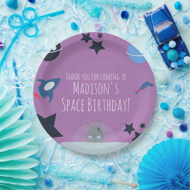 Space Birthday  Alien Themed Blue Paper Plate (Party)
