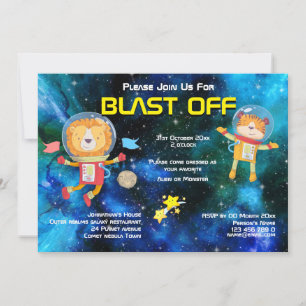 Space birthday animal astronauts any age invitation