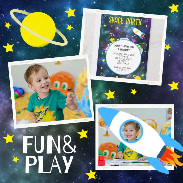 Space Birthday Blue Yellow star Planet Invitation (Creator Uploaded)