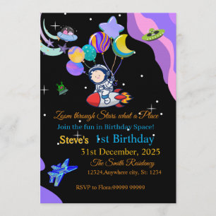 Space Birthday Invitation Card   Any Kid's Age