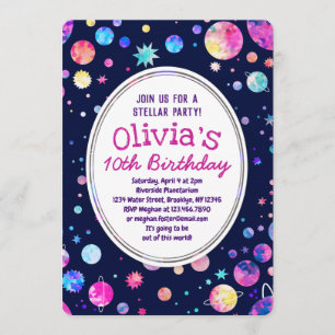 Space Birthday Invitation for Girl Stars Planets