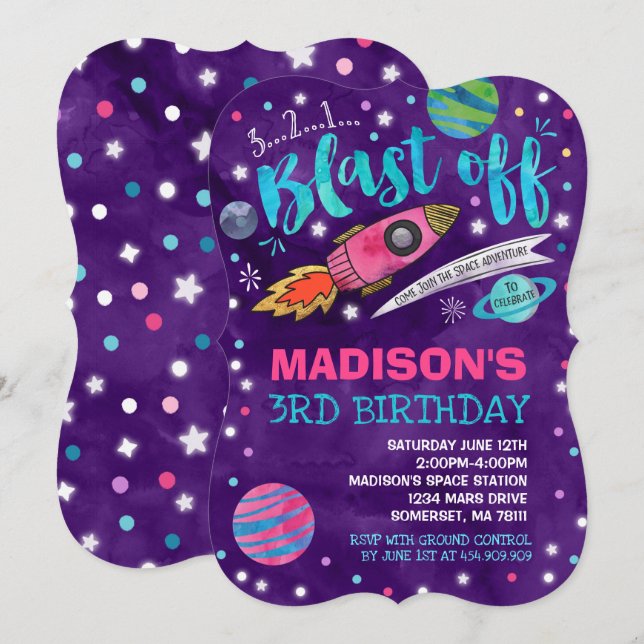 Space Birthday Invitation Outer Space Party (Front/Back)