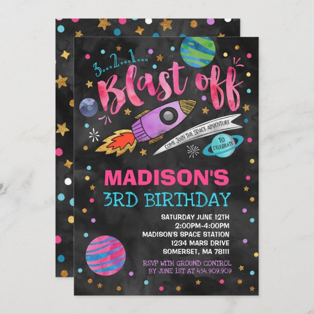 Space Birthday Invitation Outer Space Party (Front/Back)