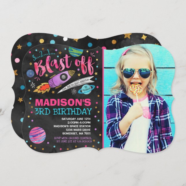 Space Birthday Invitation Outer Space Party (Front/Back)