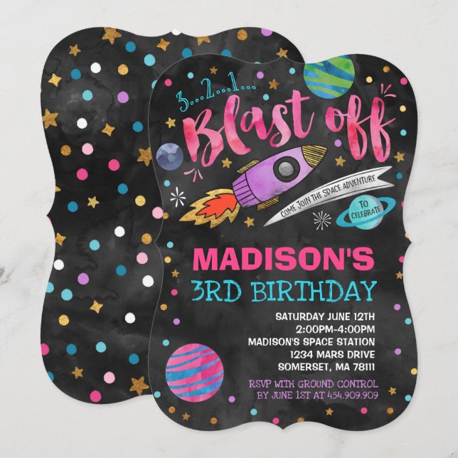 Space Birthday Invitation Outer Space Party (Front/Back)