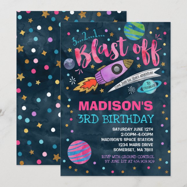 Space Birthday Invitation Outer Space Party (Front/Back)