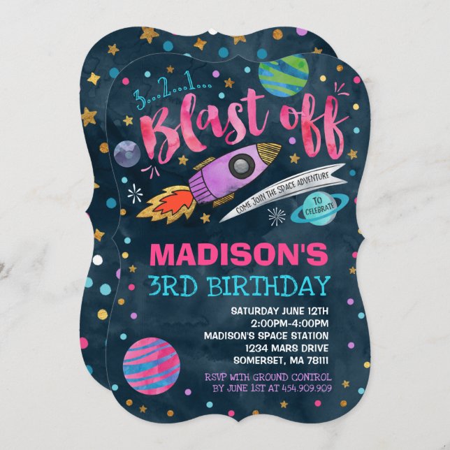 Space Birthday Invitation Outer Space Party (Front/Back)