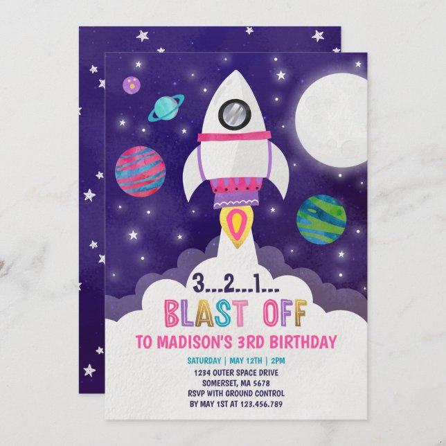 Space Birthday Invitation Outer Space Party (Front/Back)