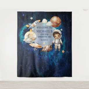 Space Birthday Party First Trip Around The Sun Boy Tapestry