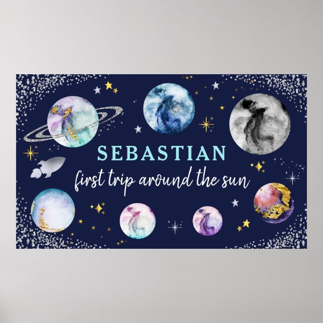 Space Birthday Party  First Trip Around The Sun Poster (Front)
