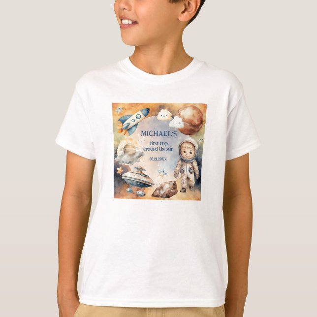 Space Birthday Party First Trip Around The Sun  T-Shirt (Front)