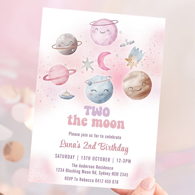 Space Birthday Party Two The Moon 2nd Birthday Invitation (Creator Uploaded)