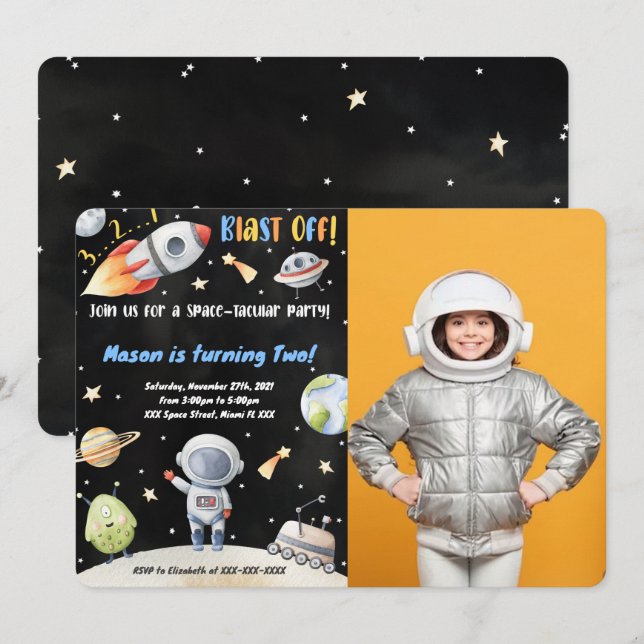 Space Birthday Photo Invitations (Front/Back)