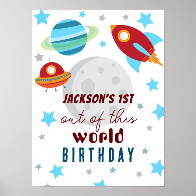 Space Blast Off 1st Birthday  Poster (Front)