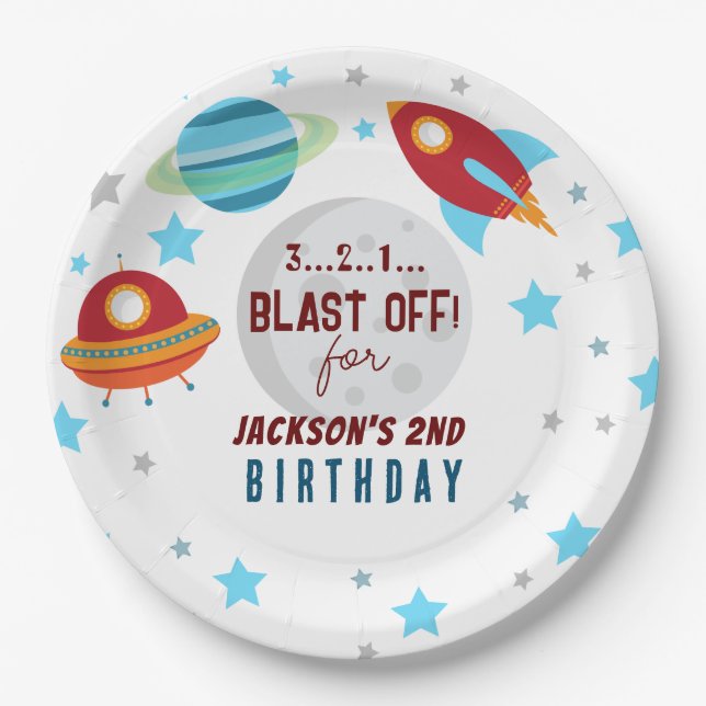 Space Blast Off 2nd Birthday  Paper Plate (Front)