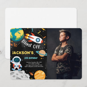 Space Boy Birthday Invitations With Photo