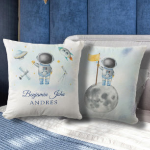 Space Boy Gold Galaxy Moon Stars rocket UFO Throw  Cushion