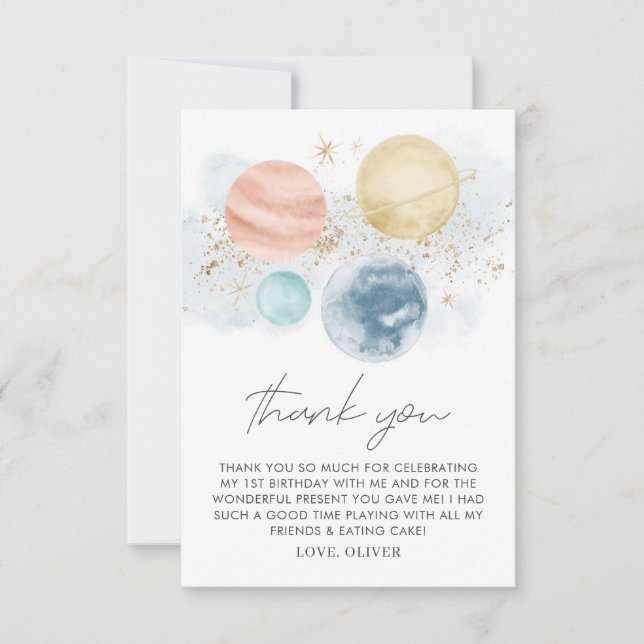 Space Boys Birthday Flat Thank You Card (Front)