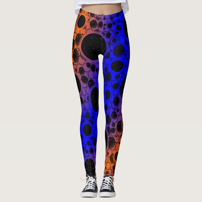 Space Bubble Spots - Blue/Orange Leggings (Front)