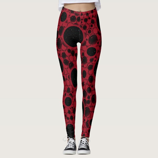 Space Bubble Spots - Burgundy Leggings (Front)