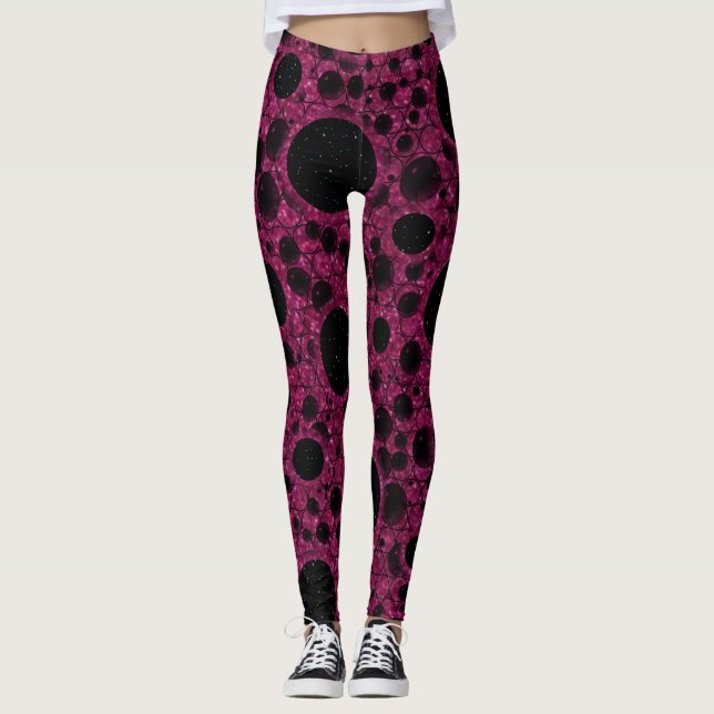 Space Bubble Spots - Glitter Fuschia Leggings (Front)