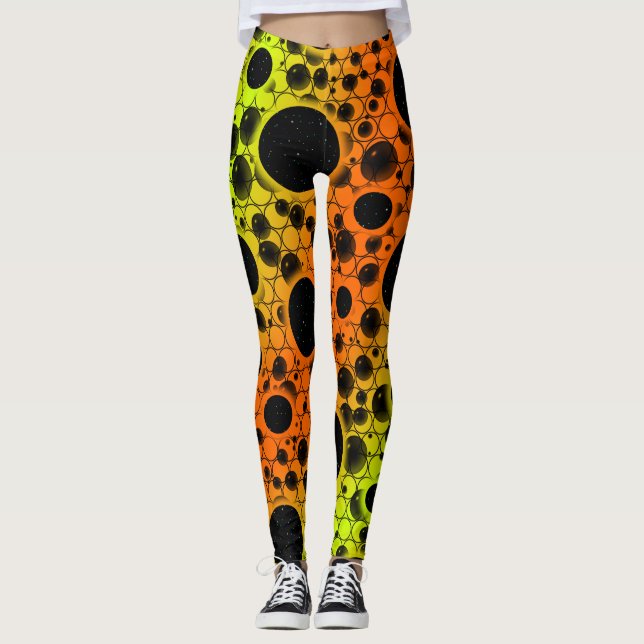 Space Bubble Spots - Orange/Lime Leggings (Front)