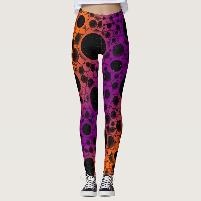 Space Bubble Spots - Purple/Orange Leggings (Front)