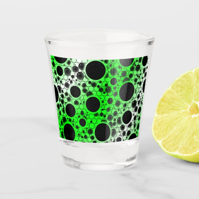 Space Bubble Spots - White/Green Shot Glass (Front)