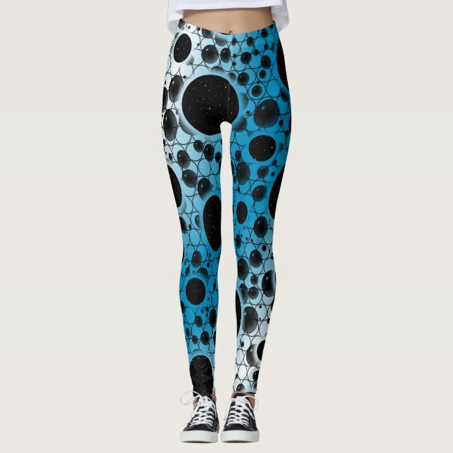 Space Bubble Spots - White/Sky Blue Leggings (Front)