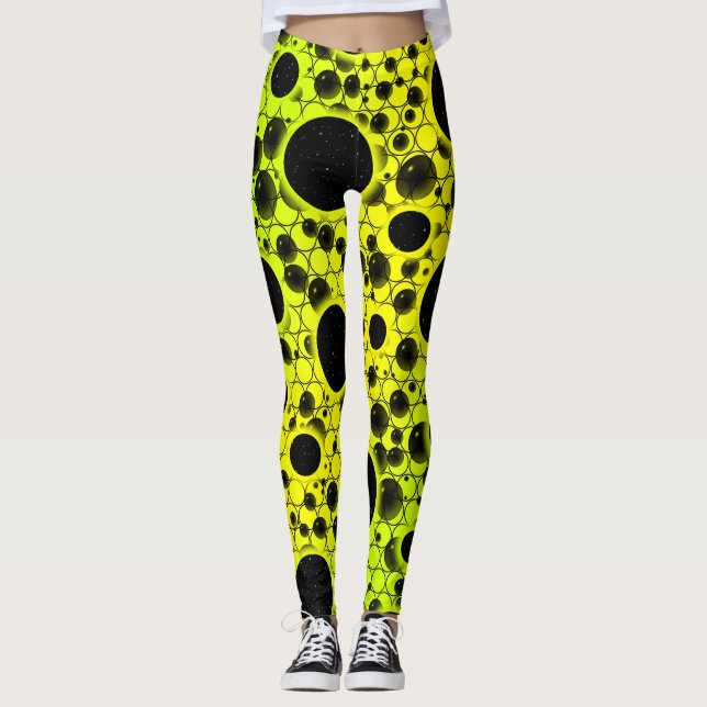 Space Bubble Spots - Yellow/Lime Leggings (Front)