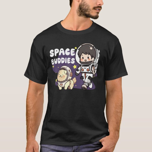 Space Buddies Astronaut With Dog Galaxy Explorers T-Shirt (Front)
