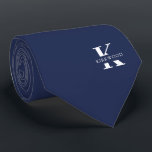 Space Cadet Blue Elegant Monogram   Name One-Sided Tie<br><div class="desc">An one-sided elegant necktie featuring a bold white monogram across a deep Space Cadet Blue background. On top of this monogram sits your first or last name spelled out in all capitals. Over 40 unique colors are available in both one-sided and two-sided versions. You can browse them by clicking the...</div>