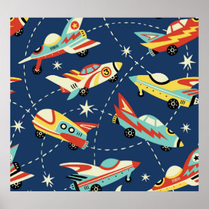 Space Cars: Vintage Dark Blue. Poster