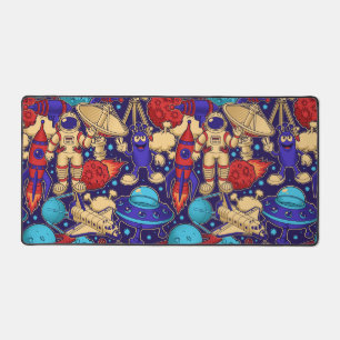 Space Cartoon Astronaut Alien Shuttle Rocket Moon Desk Mat