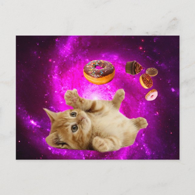 Space cat and the flying doughnuts postcard (Front)