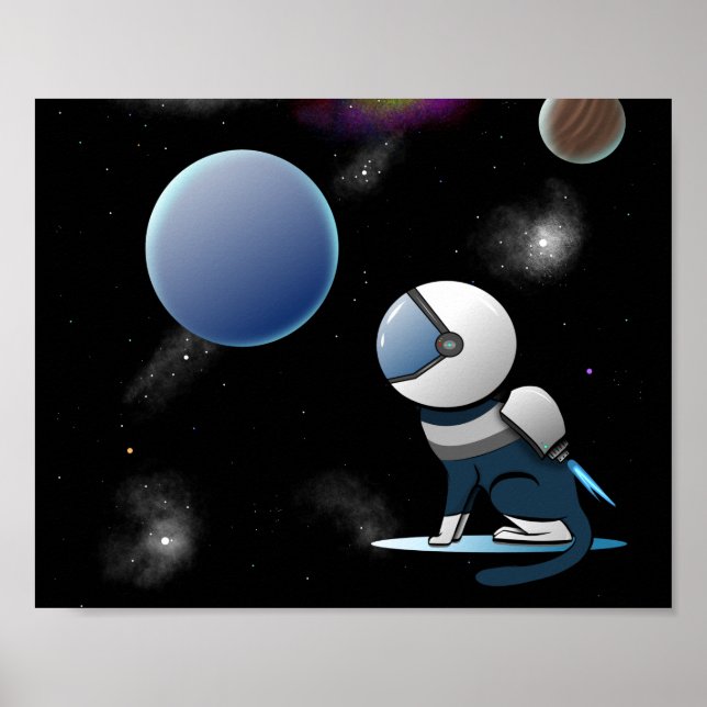 Space Cat Astronaut Flying   Poster (Front)