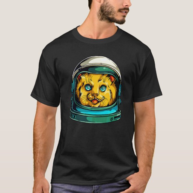 Space Cat Astronaut Funny T-Shirt (Front)