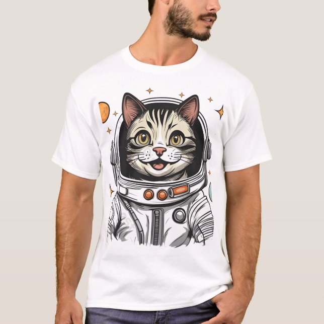 "Space Cat Astronaut Sticker – Cute Cosmic Kitty T-Shirt (Front)