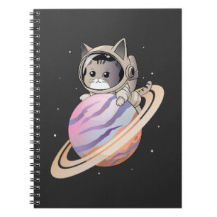 Space Cat Astronaut with Planet Saturn Notebook