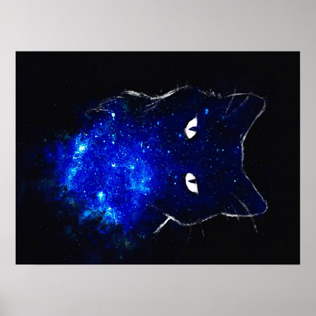 Space Cat Black Cat Gift, Cute Kitten Galaxy Gift Poster (Front)