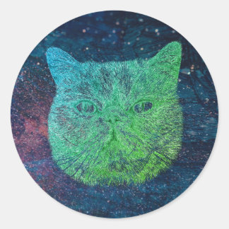 Space cat classic round sticker
