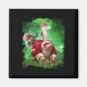 Space Cat Cowboy Riding Santa Eating Cookies  Magnet