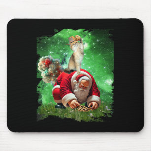 Space Cat Cowboy Riding Santa Eating Cookies Mouse Pad