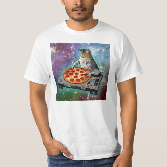 Space Cat DJs Pizza T-Shirt (Front)