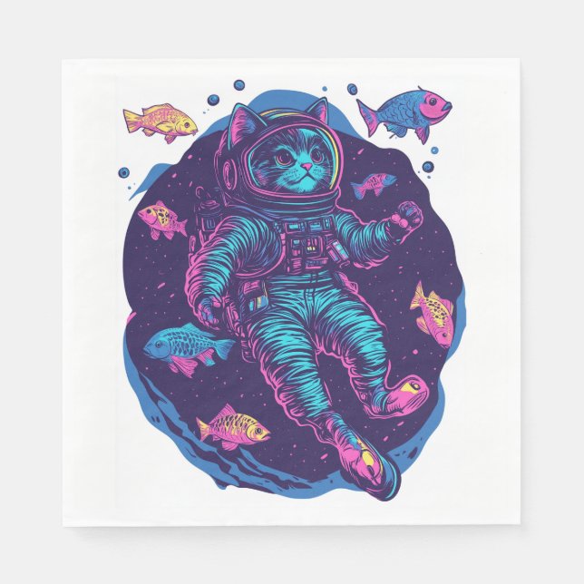 Space Cat Dreams � Funny Vaporwave Galaxy Kitty Napkin (Front)