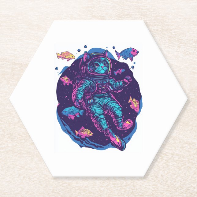 Space Cat Dreams � Funny Vaporwave Galaxy Kitty Paper Coaster (Front)