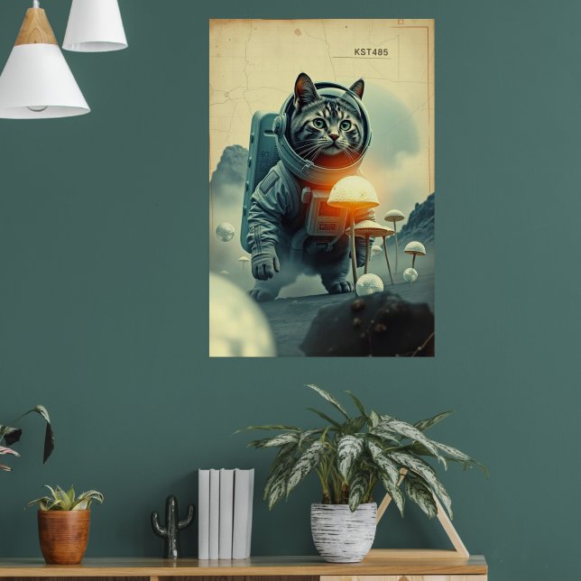 Space Cat Dreams on Mushroom Moon Poster (Living Room 1)
