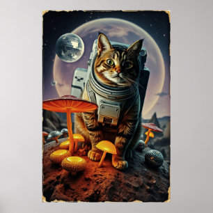 Space Cat Funk on a Moonlit Mushroom Trip Poster