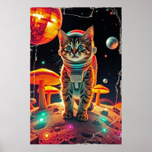 Space Cat Groove: Retro Cosmic Vibes Poster