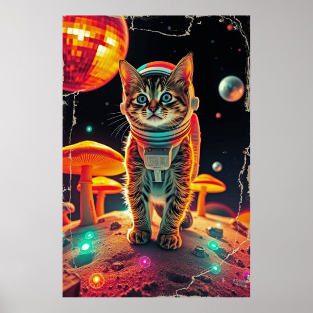 Space Cat Groove: Retro Cosmic Vibes Poster (Front)
